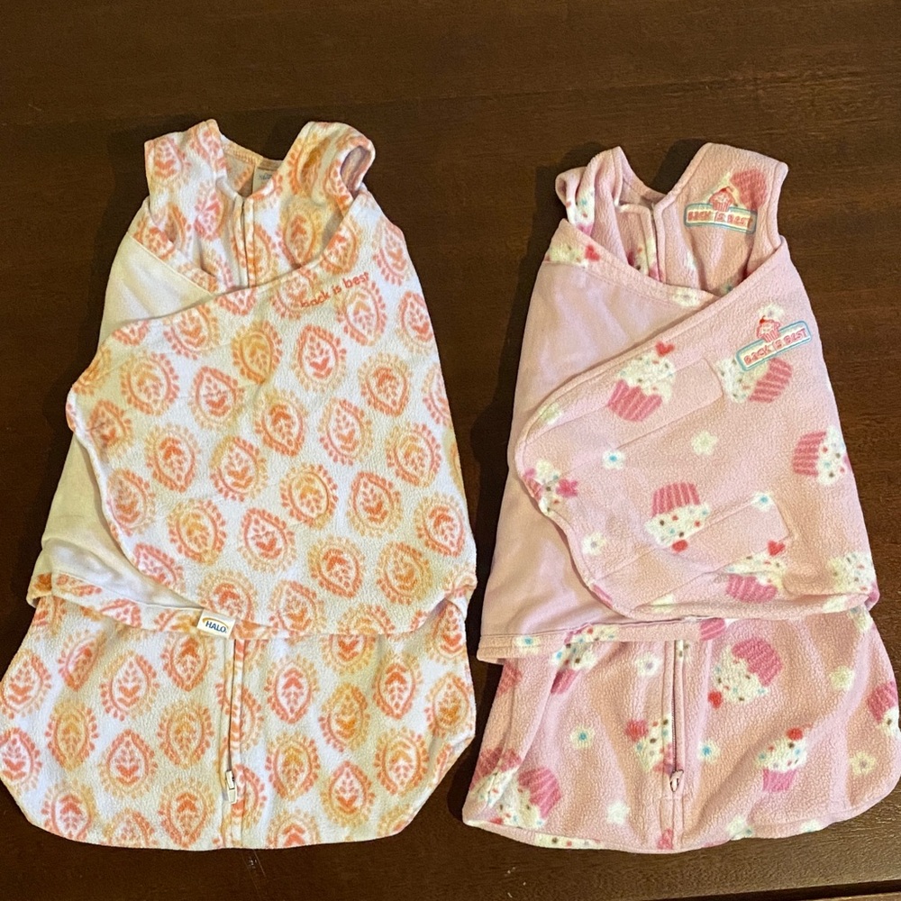 Set of TWO Halo SleepSack fleece swaddles for baby girl sz Newborn